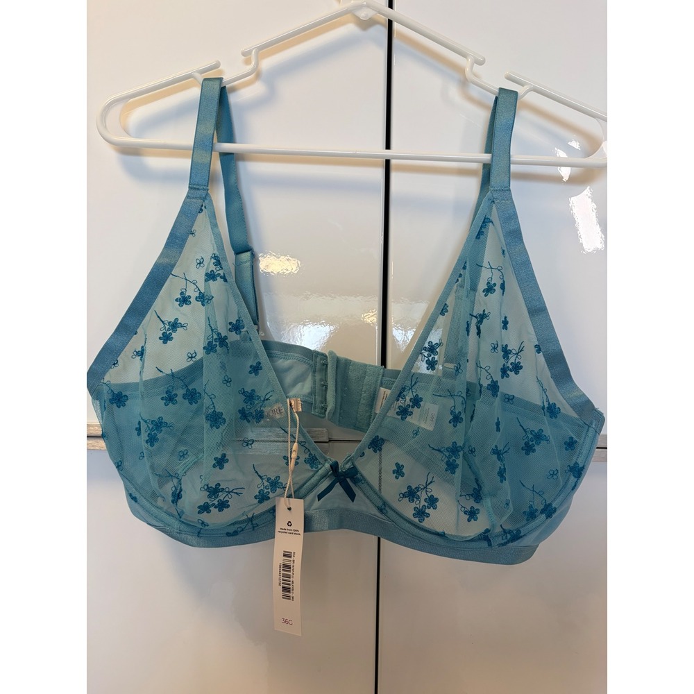 Adore Me Milky Blue Floral Embroidered Sheer Mesh Underwire Bra 36G NEW